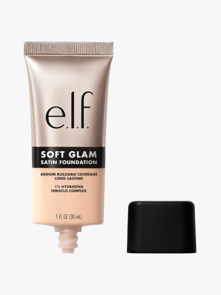 E.l.f Cosmetics Soft Glam Satin Foundation in branded tube component on a light gray background